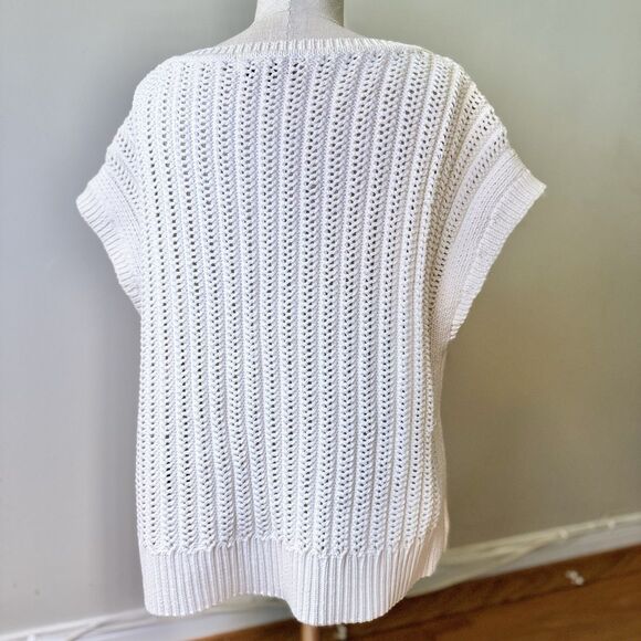 Frye Women’s Chunky Cable Knit Pullover Sweater Cap Sleeve Cream White Sz M EUC - Picture 2 of 12